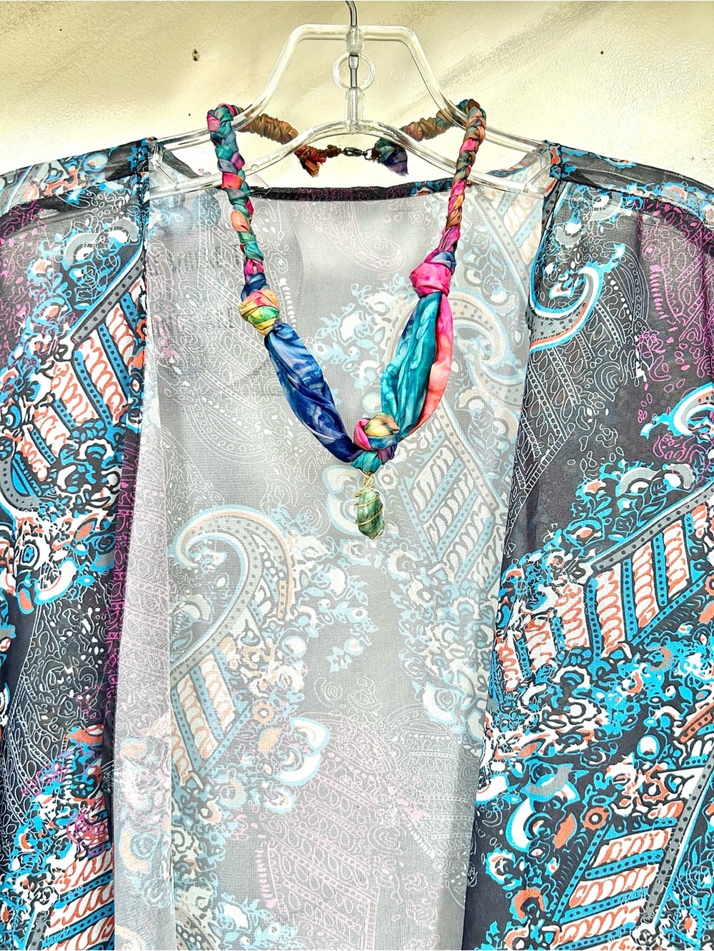 Boho Paisley Open-Front Kimono cover up Gypsy southwestern vibe - Picture 6 of 9